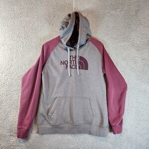 The North Face Hoodie Sweatshirt Womens Medium Gray Maroon Athleisure CasualWear